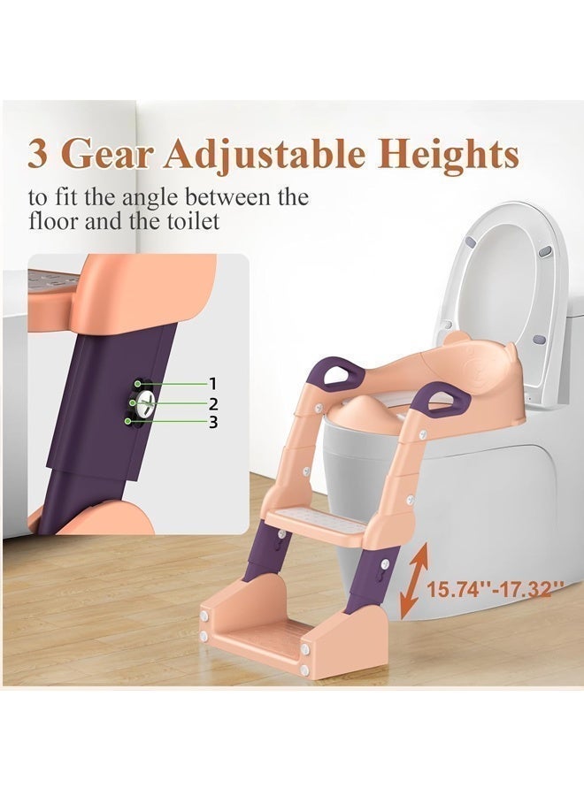 Aissiora Potty Training Seat, Kids Toilet Training Seat with Step Stool, Foldable Portable Potty Chair with Adjustable Height Ladder Guard Handle Soft Cushion for Baby Toddler Boys Girls - Image 3